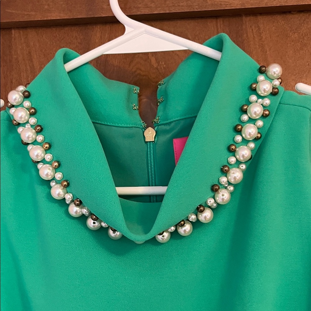 Lilly Pulitzer Turquoise Sleeveless Dress with Pearl Accents - Picture 2 of 3